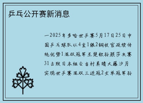 乒乓公开赛新消息